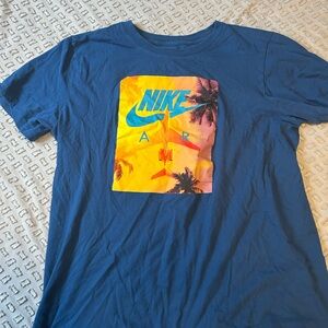 Nike Air Blue T-Shirt with Tropical Graphic